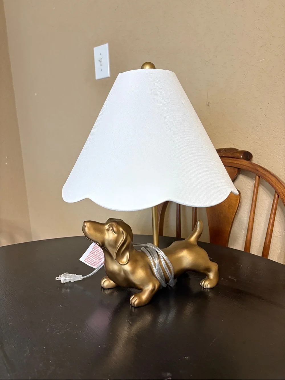 Golden Dachshund Table Lamp with White Scalloped Shade - ONE LAMP!!!